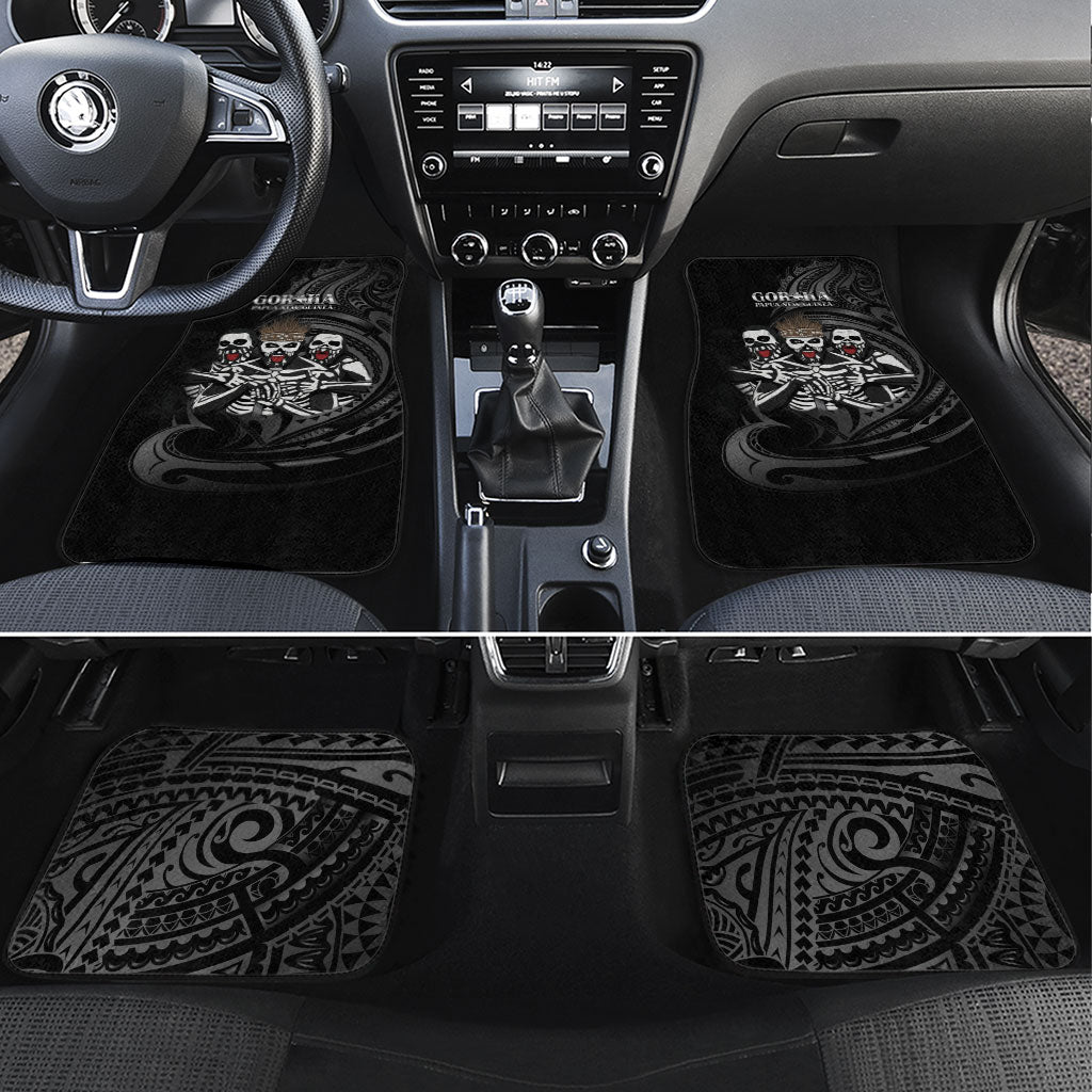 Skeleton Tribe Simbu Province Car Mats Papua New Guinea Indigenous Pattern LT9 Set 4pcs Black - Polynesian Pride