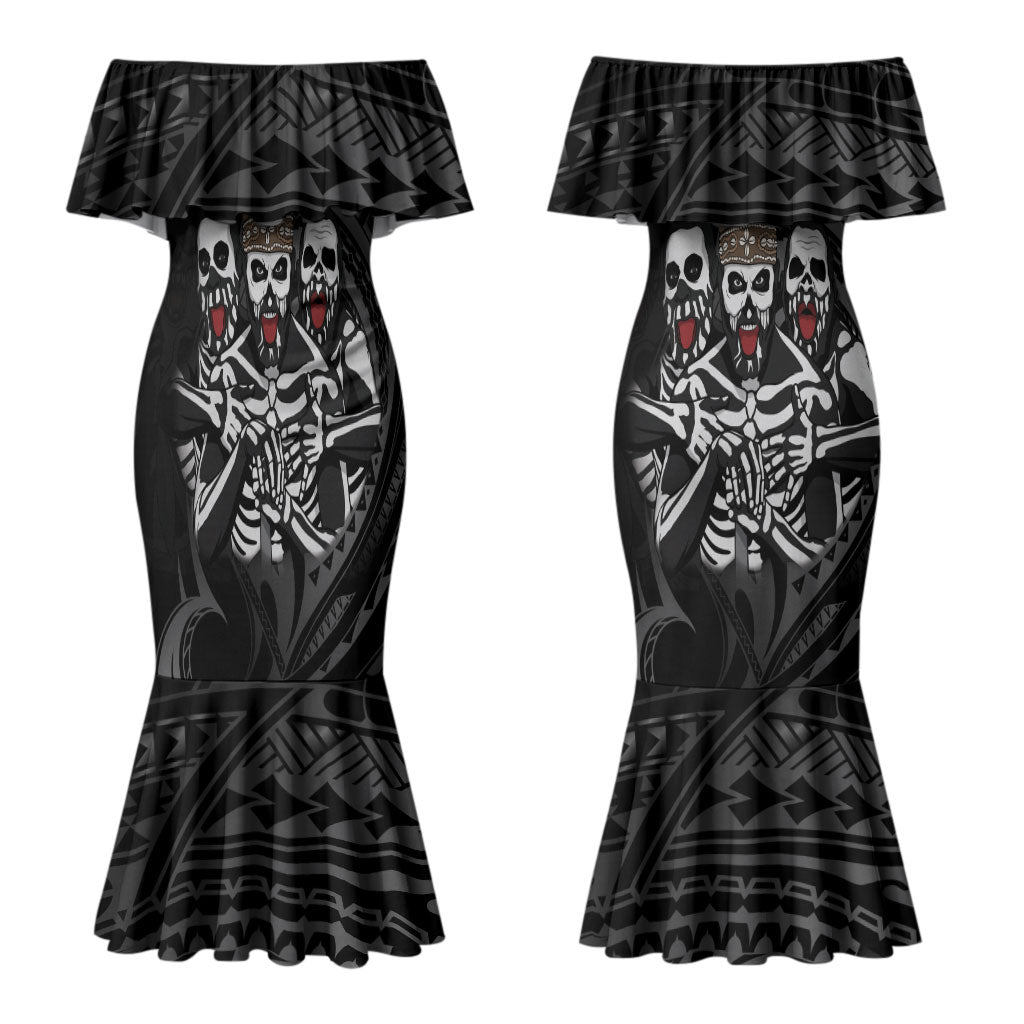 Skeleton Tribe Simbu Province Couples Matching Mermaid Dress and Hawaiian Shirt Papua New Guinea Indigenous Pattern LT9 - Polynesian Pride