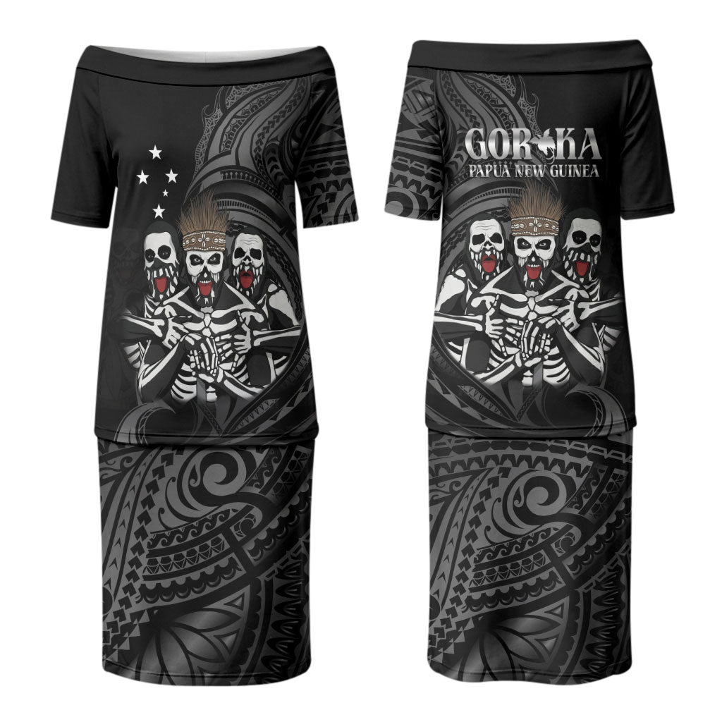 Skeleton Tribe Simbu Province Couples Matching Puletasi and Hawaiian Shirt Papua New Guinea Indigenous Pattern LT9 - Polynesian Pride
