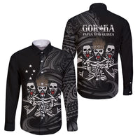Skeleton Tribe Simbu Province Family Matching Long Sleeve Bodycon Dress and Hawaiian Shirt Papua New Guinea Indigenous Pattern LT9 Dad's Shirt - Long Sleeve Black - Polynesian Pride