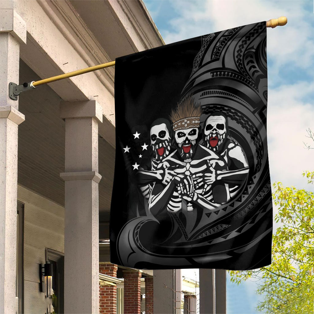 Skeleton Tribe Simbu Province Garden Flag Papua New Guinea Indigenous Pattern LT9 House Flag Black - Polynesian Pride
