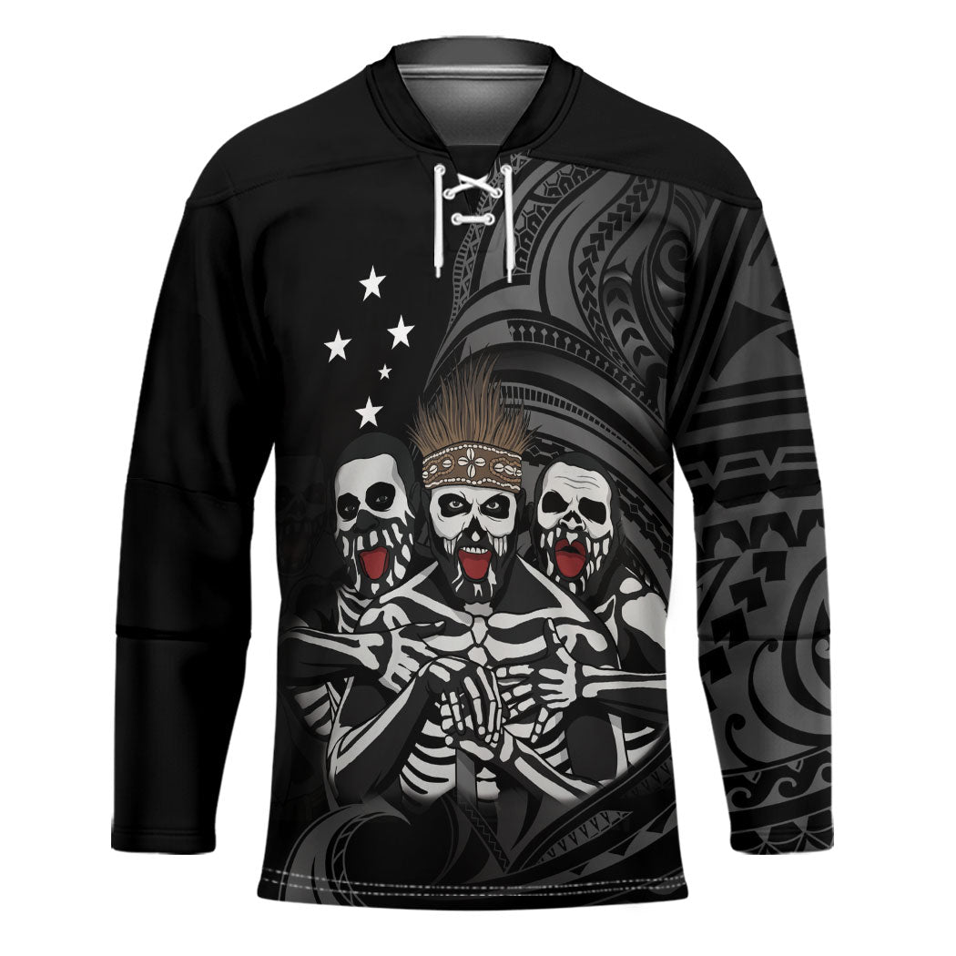 Skeleton Tribe Simbu Province Hockey Jersey Papua New Guinea Indigenous Pattern LT9 Unisex Black - Polynesian Pride