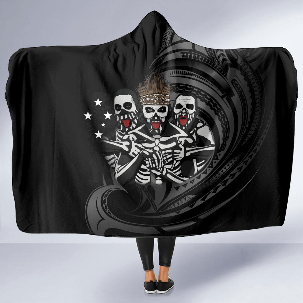 Skeleton Tribe Simbu Province Hooded Blanket Papua New Guinea Indigenous Pattern LT9 One Size Black - Polynesian Pride