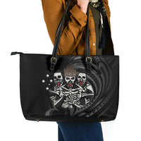 Skeleton Tribe Simbu Province Leather Tote Bag Papua New Guinea Indigenous Pattern LT9 - Polynesian Pride