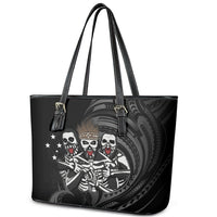 Skeleton Tribe Simbu Province Leather Tote Bag Papua New Guinea Indigenous Pattern LT9 - Polynesian Pride