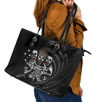 Skeleton Tribe Simbu Province Leather Tote Bag Papua New Guinea Indigenous Pattern LT9 - Polynesian Pride