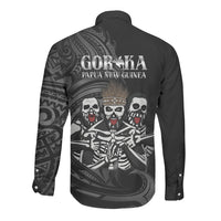 Skeleton Tribe Simbu Province Long Sleeve Button Shirt Papua New Guinea Indigenous Pattern LT9 - Polynesian Pride