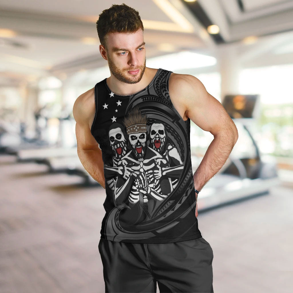 Skeleton Tribe Simbu Province Men Tank Top Papua New Guinea Indigenous Pattern LT9 Black - Polynesian Pride