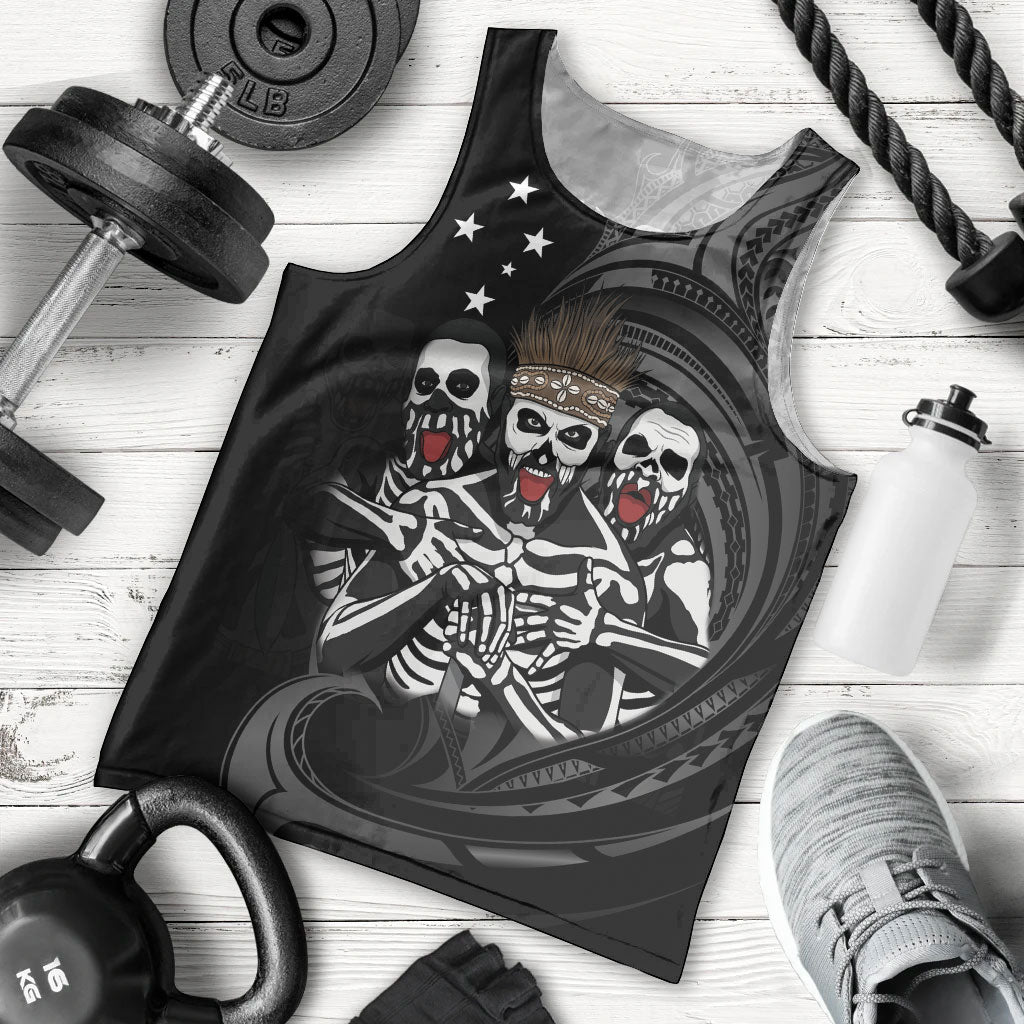 Skeleton Tribe Simbu Province Men Tank Top Papua New Guinea Indigenous Pattern LT9 - Polynesian Pride