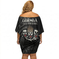 Skeleton Tribe Simbu Province Off Shoulder Short Dress Papua New Guinea Indigenous Pattern LT9 - Polynesian Pride