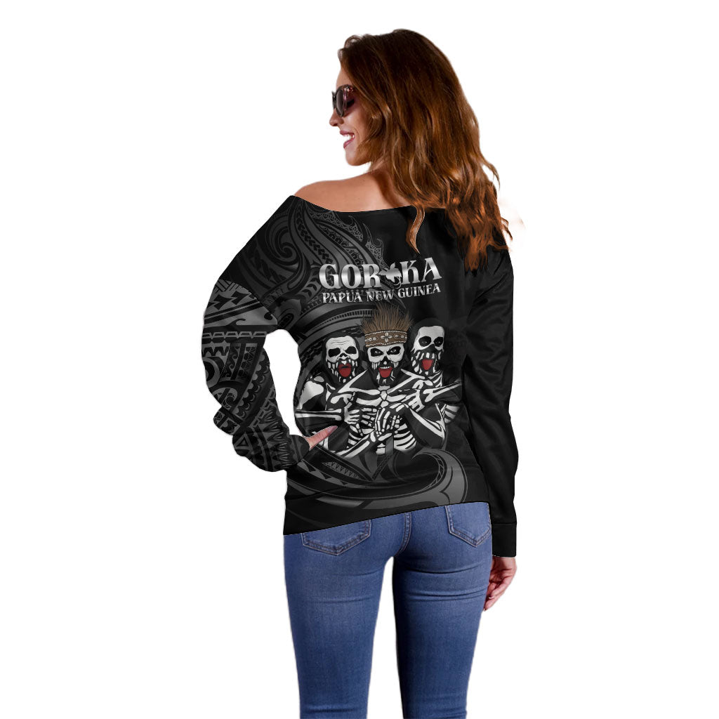 Skeleton Tribe Simbu Province Off Shoulder Sweater Papua New Guinea Indigenous Pattern LT9 - Polynesian Pride