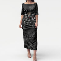 Skeleton Tribe Simbu Province Puletasi Papua New Guinea Indigenous Pattern LT9 Long Dress Black - Polynesian Pride