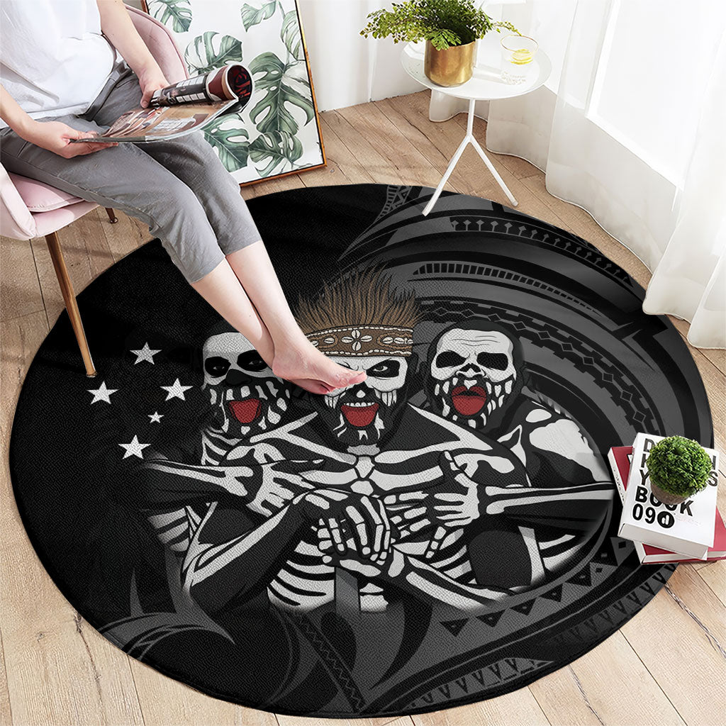 Skeleton Tribe Simbu Province Round Carpet Papua New Guinea Indigenous Pattern LT9 - Polynesian Pride