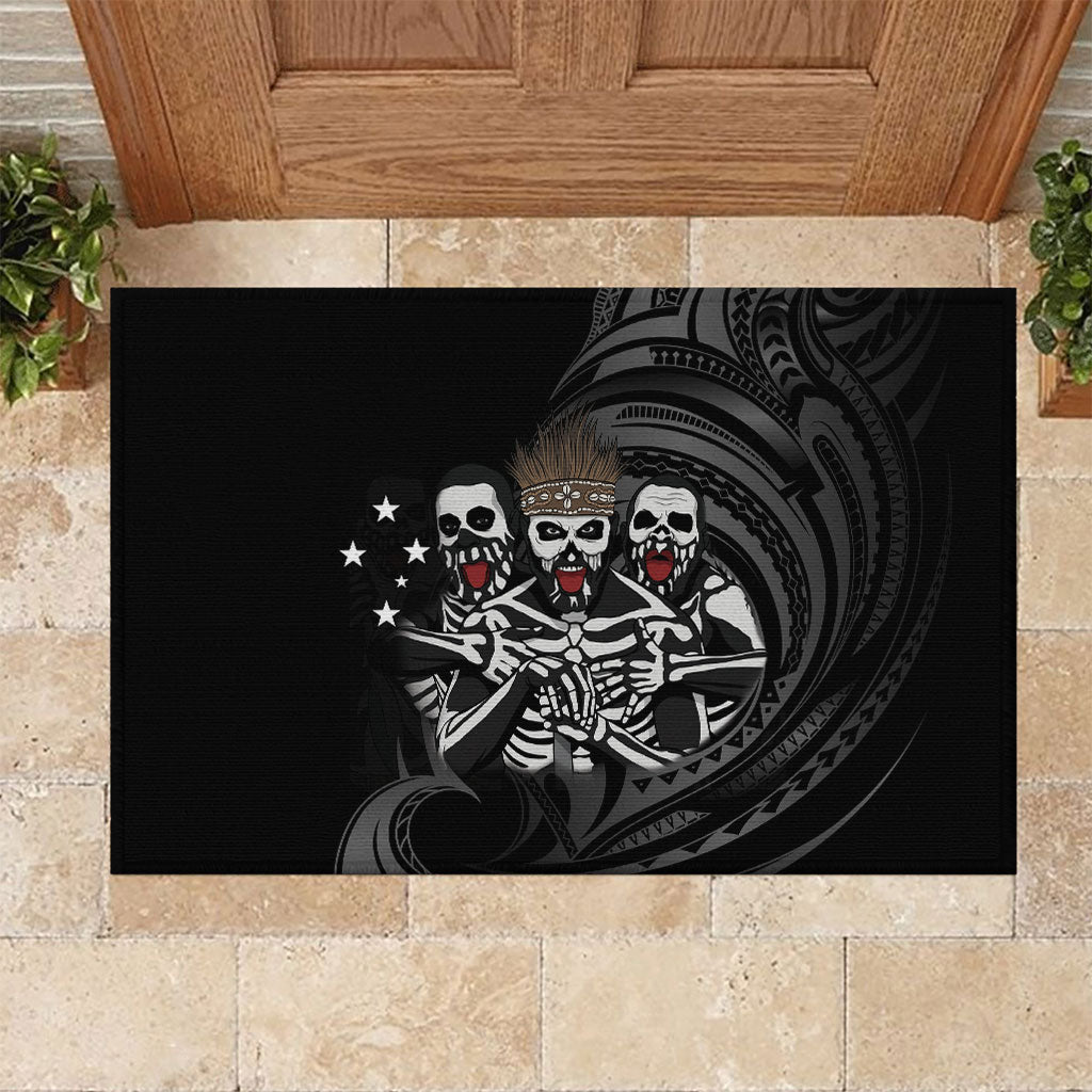 Skeleton Tribe Simbu Province Rubber Doormat Papua New Guinea Indigenous Pattern LT9 Black - Polynesian Pride