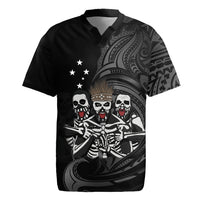 Skeleton Tribe Simbu Province Rugby Jersey Papua New Guinea Indigenous Pattern LT9 Black - Polynesian Pride