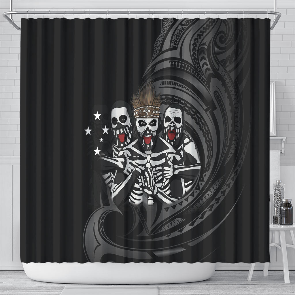 Skeleton Tribe Simbu Province Shower Curtain Papua New Guinea Indigenous Pattern LT9 - Polynesian Pride