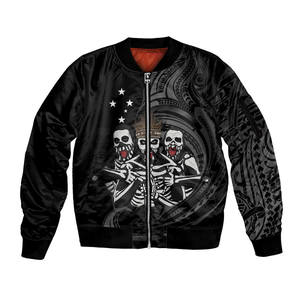 Skeleton Tribe Simbu Province Sleeve Zip Bomber Jacket Papua New Guinea Indigenous Pattern LT9 Unisex Black - Polynesian Pride