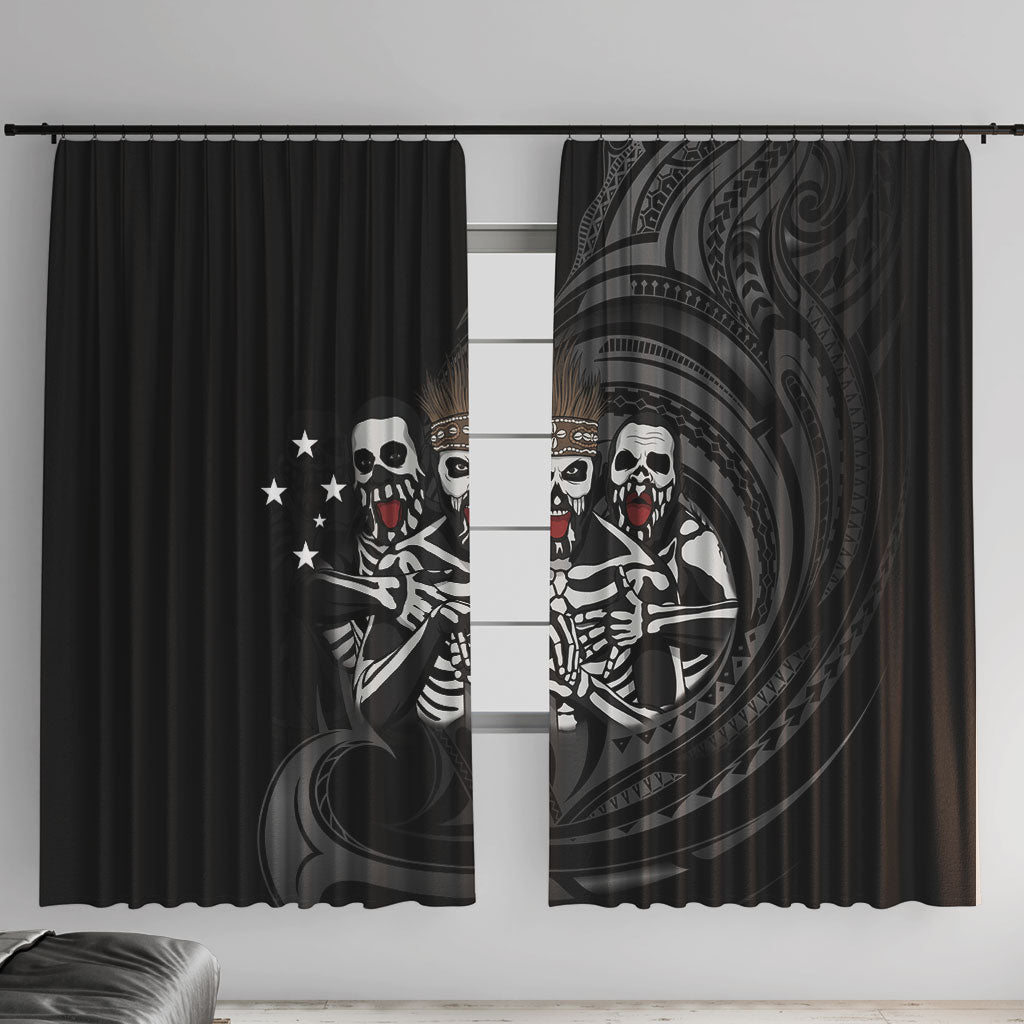 Skeleton Tribe Simbu Province Window Curtain Papua New Guinea Indigenous Pattern LT9 With Hooks Black - Polynesian Pride