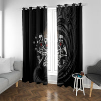 Skeleton Tribe Simbu Province Window Curtain Papua New Guinea Indigenous Pattern LT9 With Grommets Black - Polynesian Pride