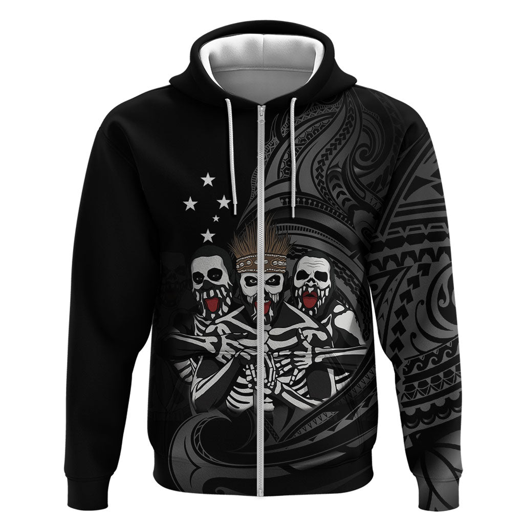 Skeleton Tribe Simbu Province Zip Hoodie Papua New Guinea Indigenous Pattern LT9 Zip Hoodie Black - Polynesian Pride