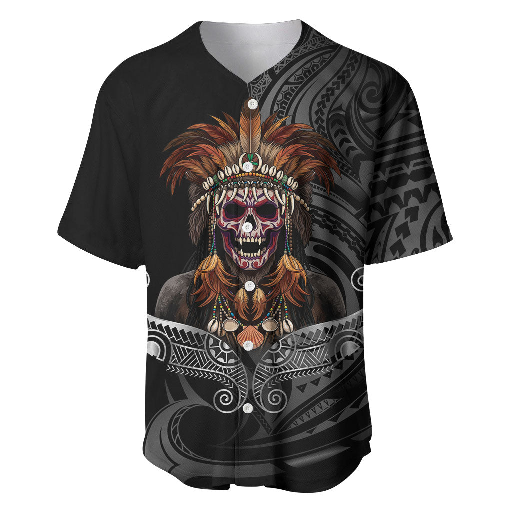 Mokomoko Tribe Eastern Highlands Province Baseball Jersey Papua New Guinea Indigenous Pattern LT9 Black - Polynesian Pride