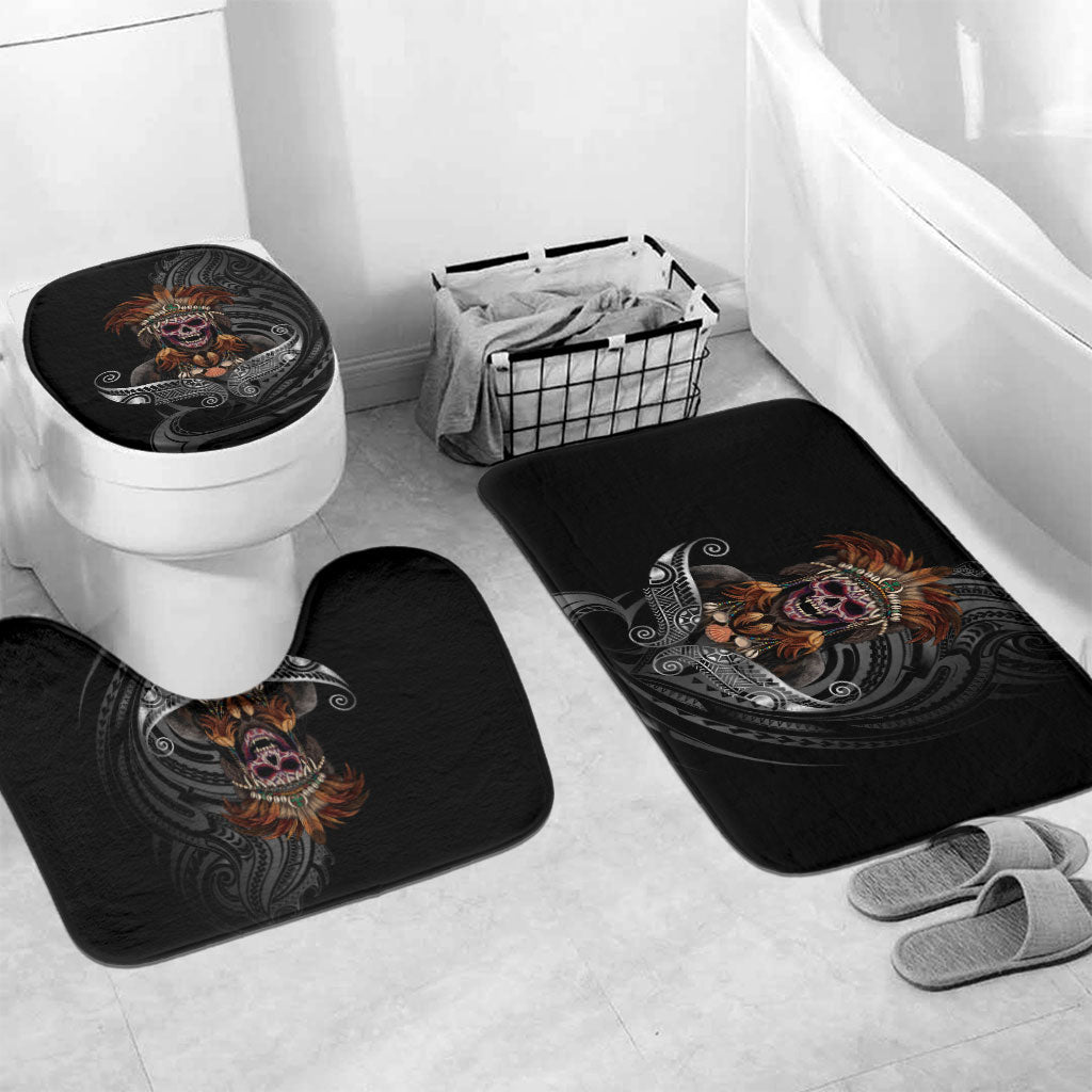 Mokomoko Tribe Eastern Highlands Province Bathroom Set Papua New Guinea Indigenous Pattern LT9 Mat Set Only (3 pcs) One Size Black - Polynesian Pride