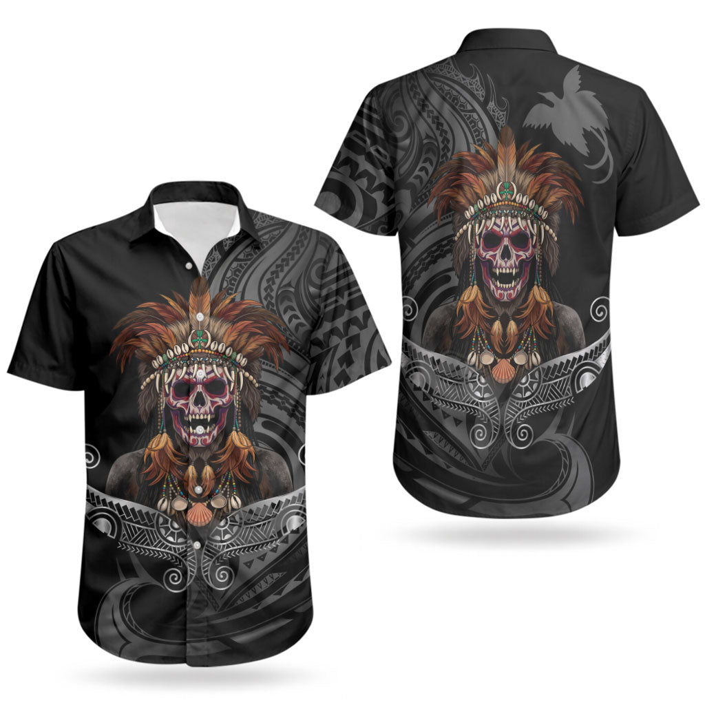 Mokomoko Tribe Eastern Highlands Province Couples Matching Long Sleeve Bodycon Dress and Hawaiian Shirt Papua New Guinea Indigenous Pattern LT9 - Polynesian Pride