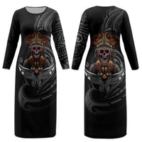 Mokomoko Tribe Eastern Highlands Province Couples Matching Long Sleeve Bodycon Dress and Hawaiian Shirt Papua New Guinea Indigenous Pattern LT9 - Polynesian Pride