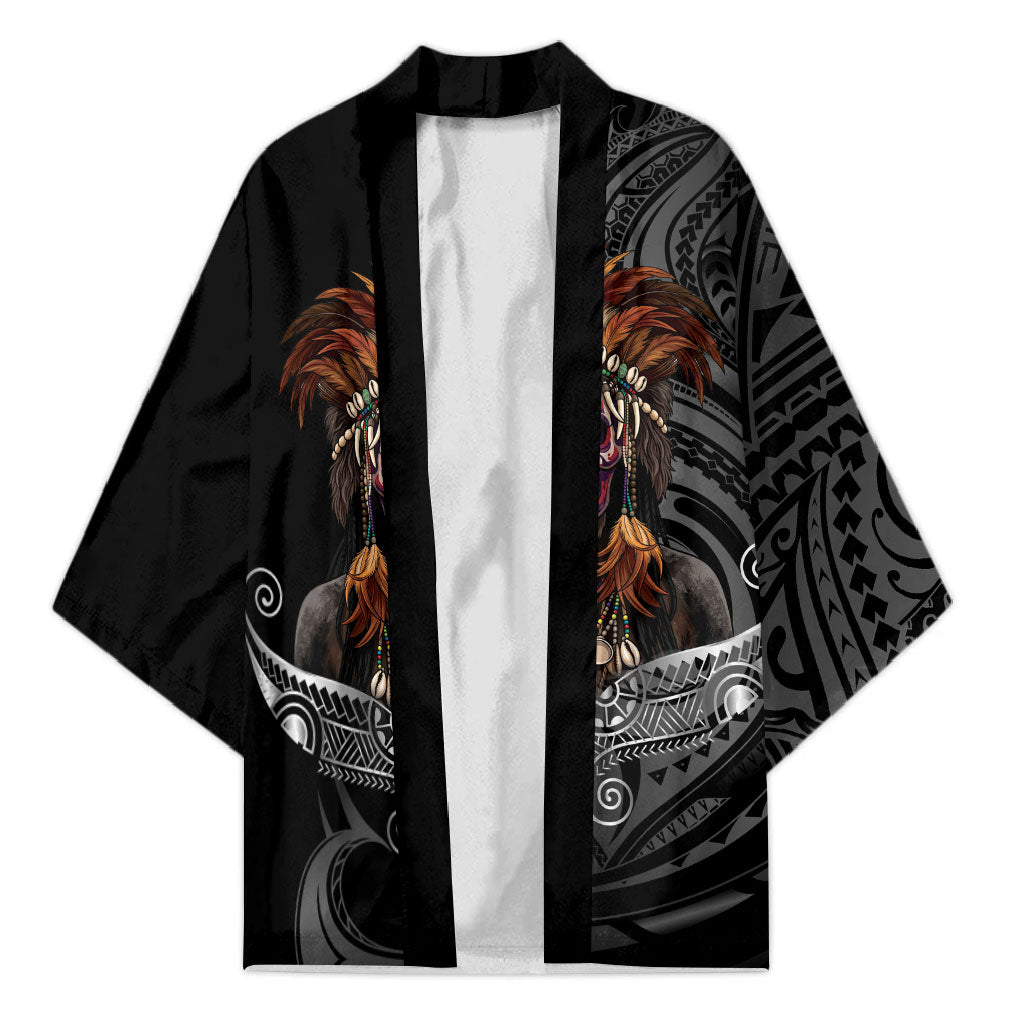 Mokomoko Tribe Eastern Highlands Province Kimono Papua New Guinea Indigenous Pattern LT9 Unisex Black - Polynesian Pride