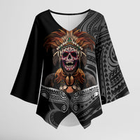 Mokomoko Tribe Eastern Highlands Province Kimono Sleeve Blouse Papua New Guinea Indigenous Pattern LT9 Female Black - Polynesian Pride