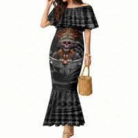 Mokomoko Tribe Eastern Highlands Province Mermaid Dress Papua New Guinea Indigenous Pattern LT9 Women Black - Polynesian Pride