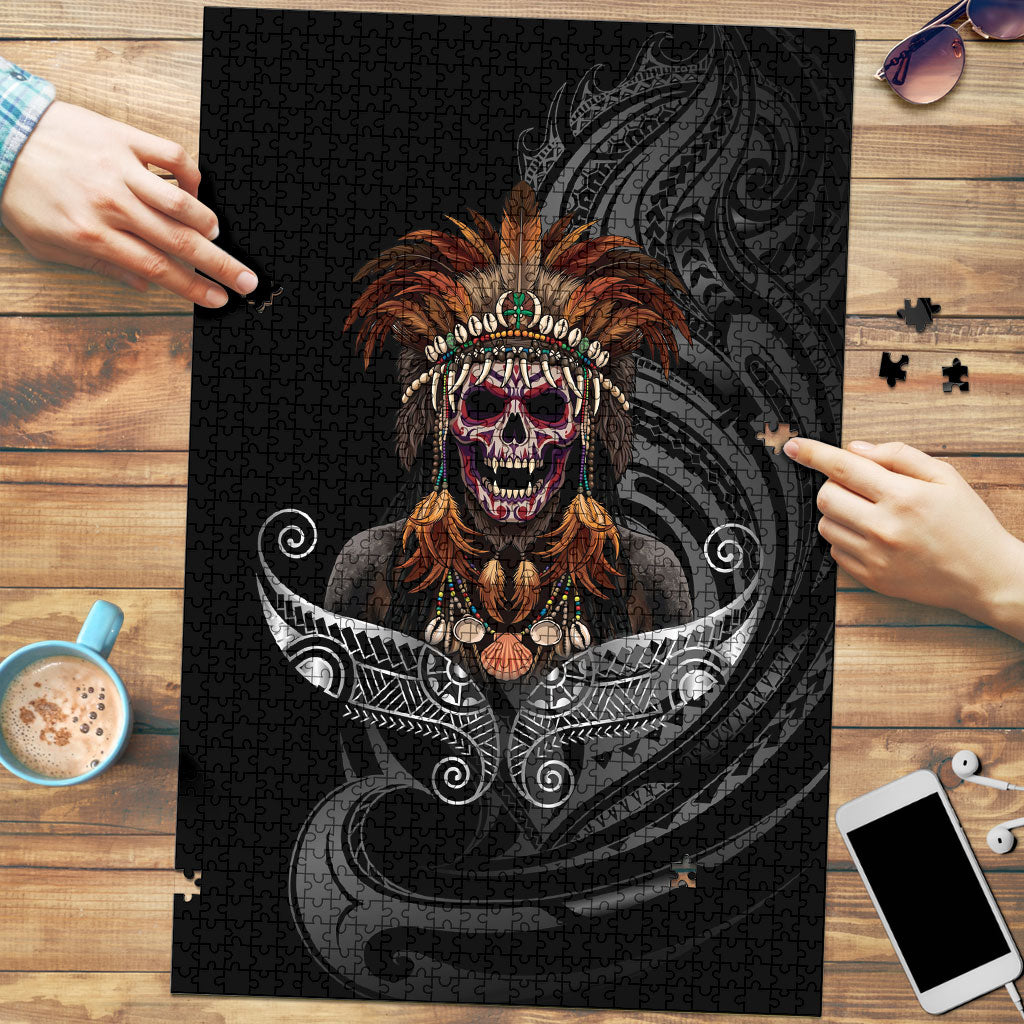 Mokomoko Tribe Eastern Highlands Province Puzzle Papua New Guinea Indigenous Pattern LT9 Black - Polynesian Pride