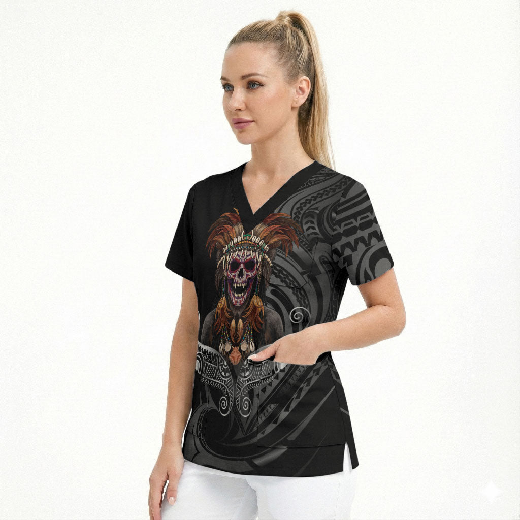 Mokomoko Tribe Eastern Highlands Province Scrub Top Papua New Guinea Indigenous Pattern LT9 - Polynesian Pride