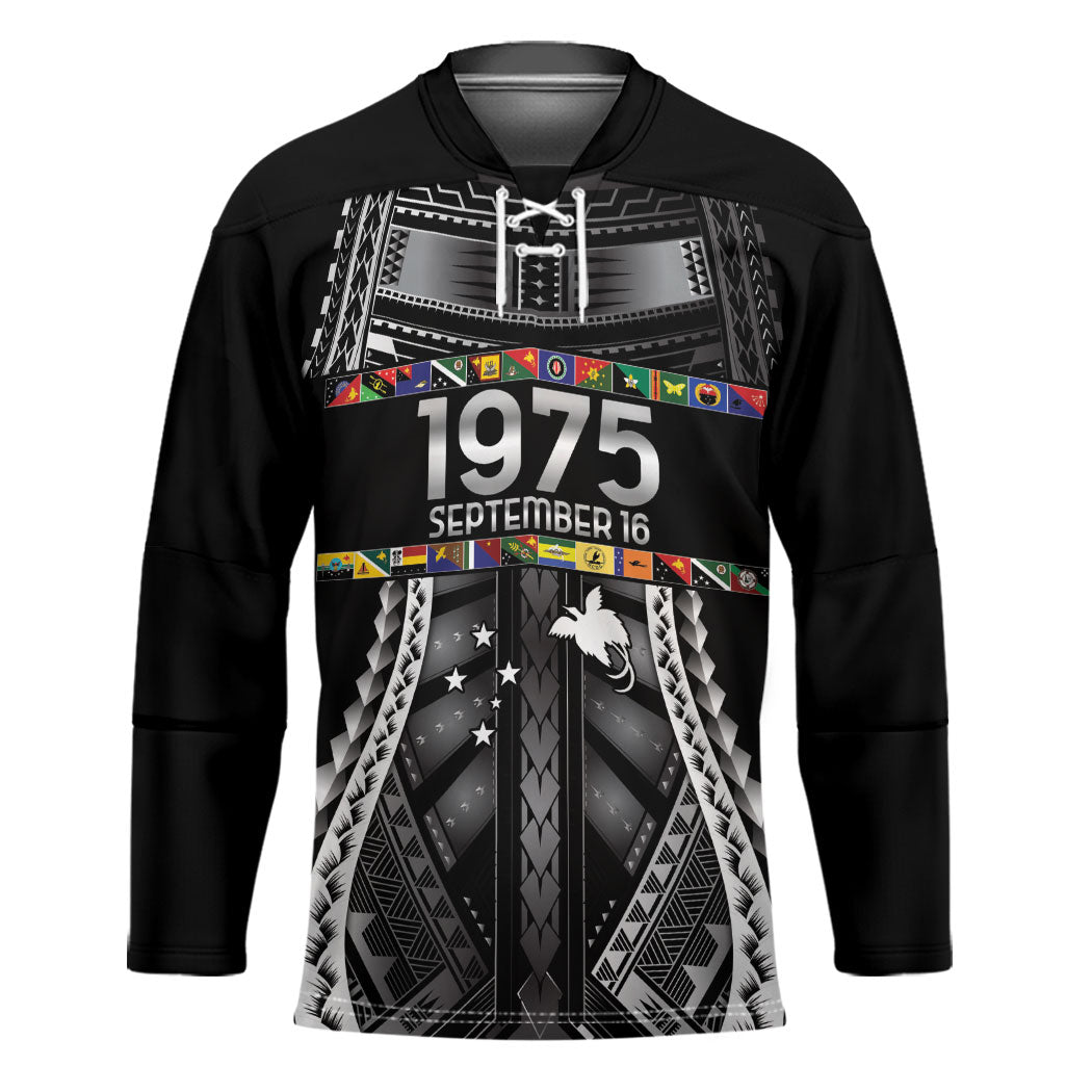 Independen Stet bilong Papua Niugini 1975 Hockey Jersey Black Tribal Papua New Guinea Province Flag LT9 Unisex Black - Polynesian Pride