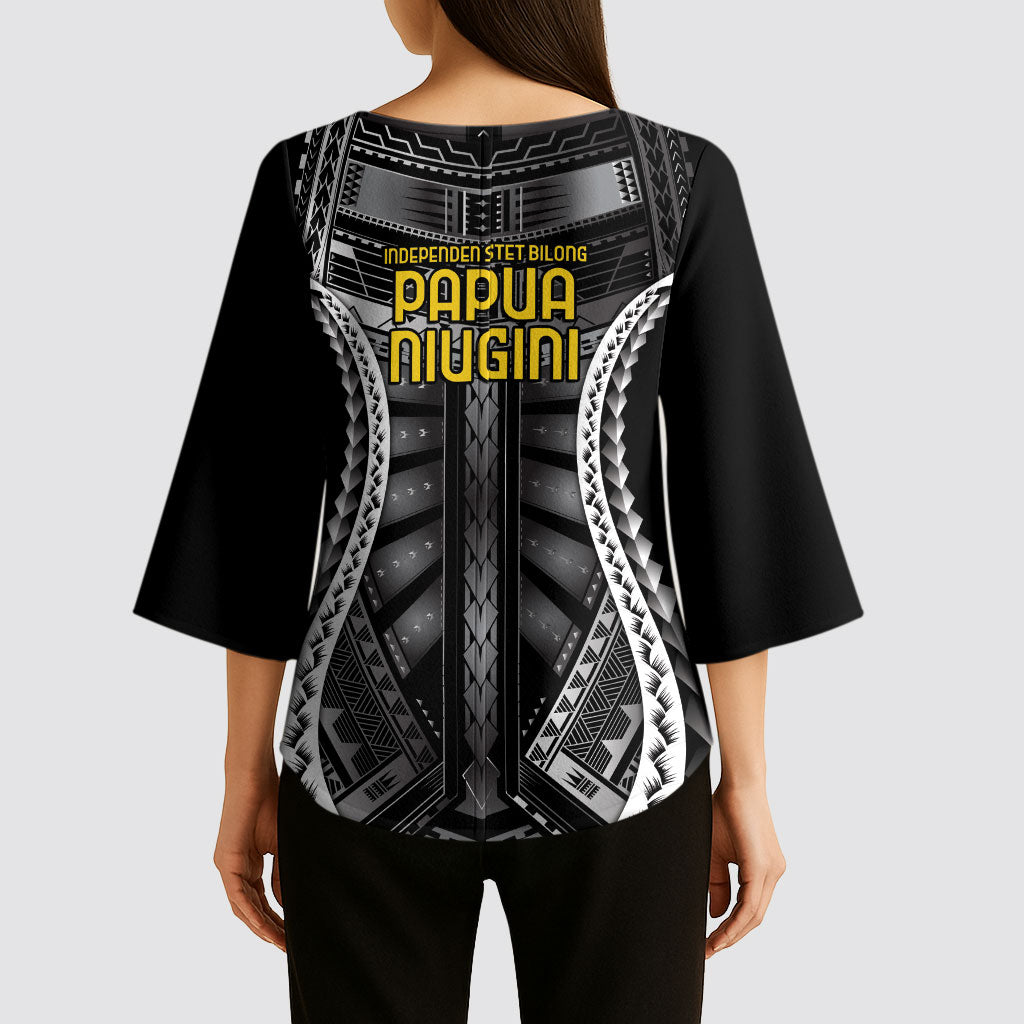 Independen Stet bilong Papua Niugini 1975 Kimono Sleeve Blouse Black Tribal Papua New Guinea Province Flag LT9 - Polynesian Pride