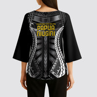 Independen Stet bilong Papua Niugini 1975 Kimono Sleeve Blouse Black Tribal Papua New Guinea Province Flag LT9 - Polynesian Pride