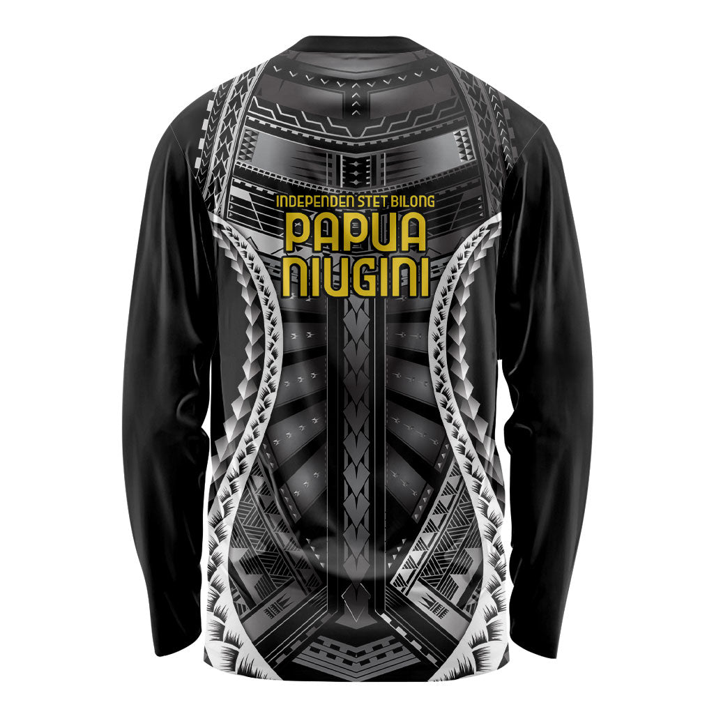 Independen Stet bilong Papua Niugini 1975 Long Sleeve Shirt Black Tribal Papua New Guinea Province Flag LT9 - Polynesian Pride