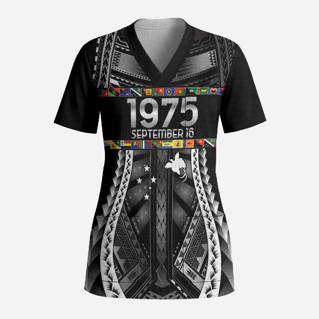 Independen Stet bilong Papua Niugini 1975 Scrub Top Black Tribal Papua New Guinea Province Flag LT9 Adult Black - Polynesian Pride