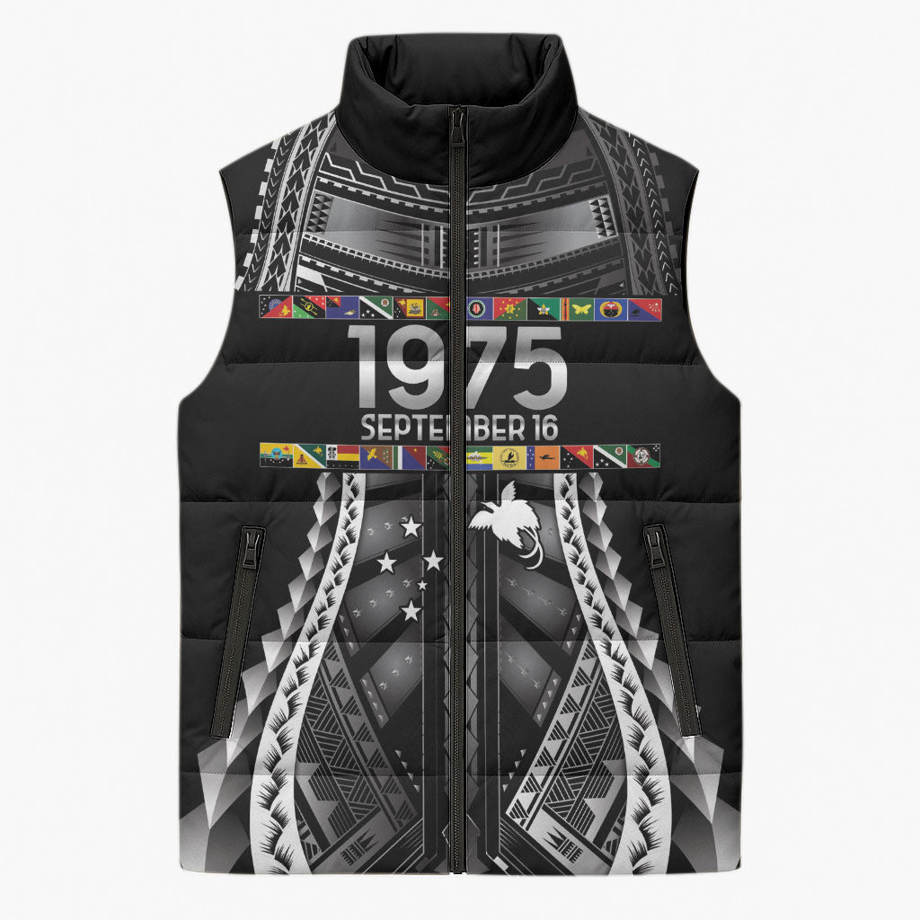 Independen Stet bilong Papua Niugini 1975 Sleeveless Puffer Jacket Black Tribal Papua New Guinea Province Flag LT9 Unisex Black - Polynesian Pride