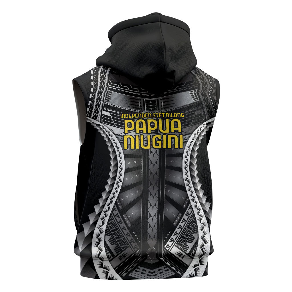 Independen Stet bilong Papua Niugini 1975 Sleeveless Zip Hoodie Black Tribal Papua New Guinea Province Flag LT9 - Polynesian Pride