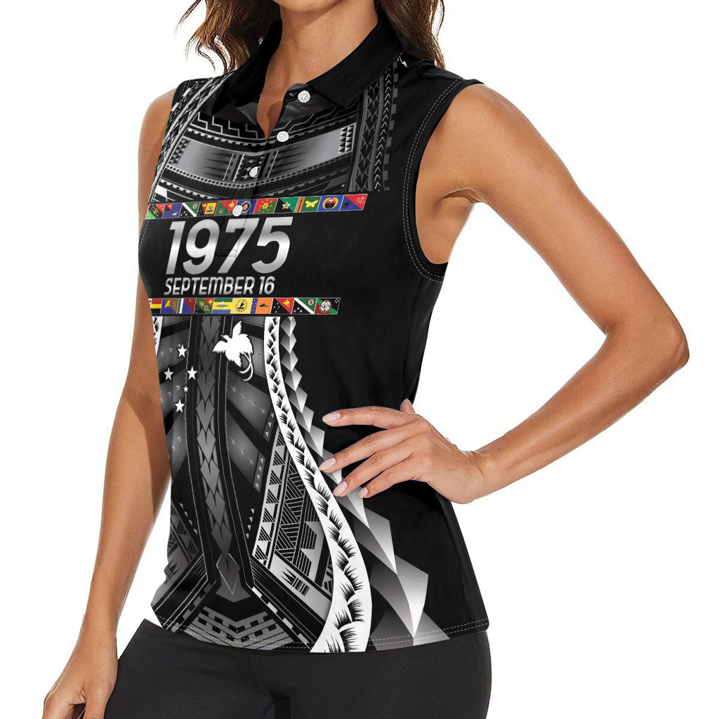 Independen Stet bilong Papua Niugini 1975 Women Sleeveless Polo Shirt Black Tribal Papua New Guinea Province Flag LT9 - Polynesian Pride