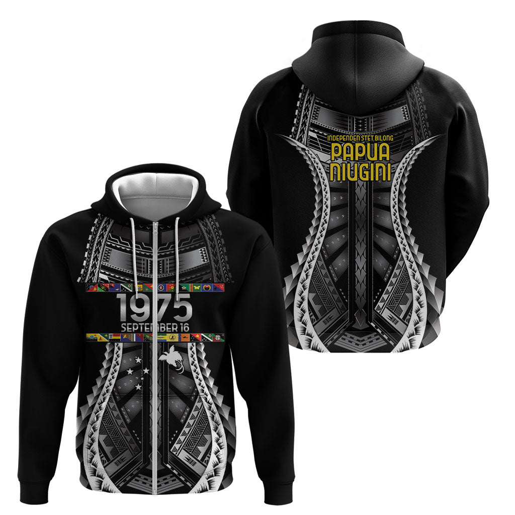 Independen Stet bilong Papua Niugini 1975 Zip Hoodie Black Tribal Papua New Guinea Province Flag LT9 - Polynesian Pride