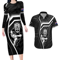 New Zealand Aotearoa Rugby Couples Matching Long Sleeve Bodycon Dress and Hawaiian Shirt Black Fern Maori Tribal Sporty Style LT9 Black - Polynesian Pride