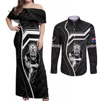 New Zealand Aotearoa Rugby Couples Matching Off Shoulder Maxi Dress and Long Sleeve Button Shirts Black Fern Maori Tribal Sporty Style LT9 Black - Polynesian Pride