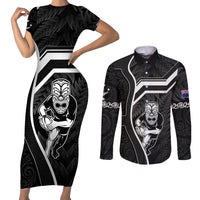 New Zealand Aotearoa Rugby Couples Matching Short Sleeve Bodycon Dress and Long Sleeve Button Shirts Black Fern Maori Tribal Sporty Style LT9 Black - Polynesian Pride