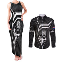 New Zealand Aotearoa Rugby Couples Matching Tank Maxi Dress and Long Sleeve Button Shirts Black Fern Maori Tribal Sporty Style LT9 Black - Polynesian Pride