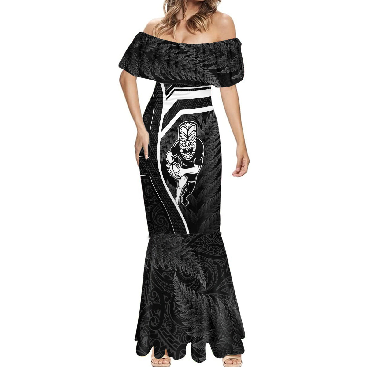New Zealand Aotearoa Rugby Mermaid Dress Black Fern Maori Tribal Sporty Style LT9 - Polynesian Pride