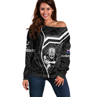New Zealand Aotearoa Rugby Off Shoulder Sweater Black Fern Maori Tribal Sporty Style LT9 Women Black - Polynesian Pride
