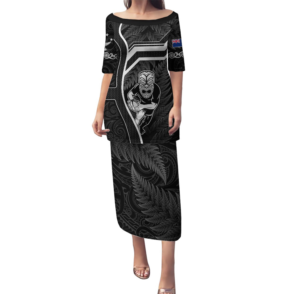 New Zealand Aotearoa Rugby Puletasi Black Fern Maori Tribal Sporty Style LT9 Long Dress Black - Polynesian Pride