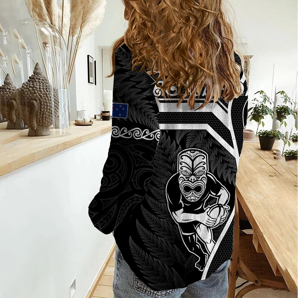 New Zealand Aotearoa Rugby Women Casual Shirt Black Fern Maori Tribal Sporty Style LT9 - Polynesian Pride